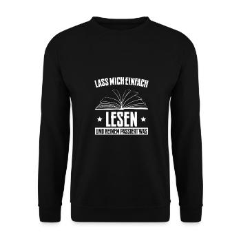 Lesen Bücher Leseratte Bücherwurm Geschenkidee - Unisex Pullover - Schwarz - Vorne - Alina (178cm) & Michal (187cm)