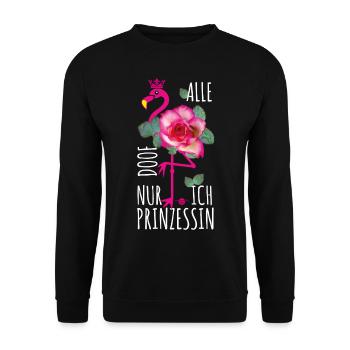 28 Flamingo Alle doof nur ich Prinzessin - Unisex Pullover - Schwarz - Vorne - Alina (178cm) & Michal (187cm)