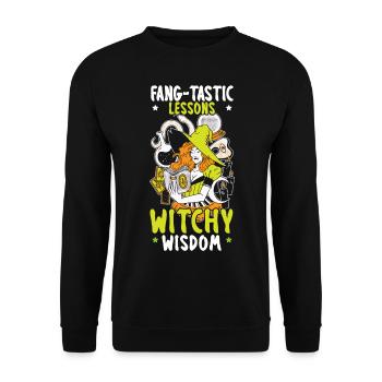 Fang-tastische Lektionen Hexenweisheit Halloween - Unisex Pullover - Schwarz - Vorne - Alina (178cm) & Michal (187cm)