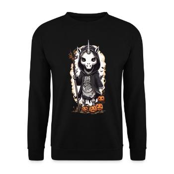 Düsteres Einhorn Skelett Magie Gothic Design - Unisex Pullover - Schwarz - Vorne - Alina (178cm) & Michal (187cm)