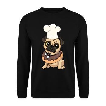 Mops Hund Hunde Kinder Kind Weihnachtsgeschenk - Unisex Pullover - Schwarz - Vorne - Alina (178cm) & Michal (187cm)