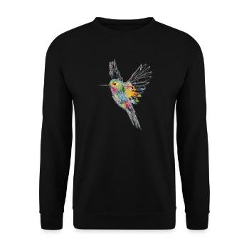 buntes Kolibri Aquarell Graffiti - Unisex Pullover - Schwarz - Vorne - Alina (178cm) & Michal (187cm)