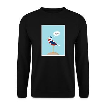 moin, Möwe, Meer. Ostsee, Nordsee. - Unisex Pullover - Schwarz - Vorne - Alina (178cm) & Michal (187cm)