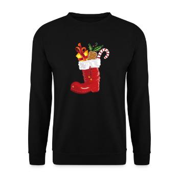Santa Claus boot with sweets and gift. - Unisex Sweatshirt - black - Front - Alina (178cm) & Michal (187cm)