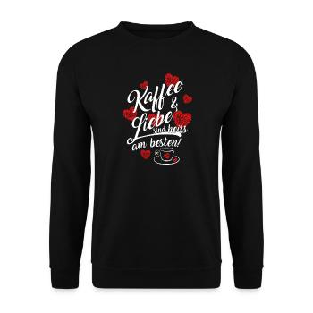Kaffee und liebe heiß am besten Geschenk Herz - Unisex Pullover - Schwarz - Vorne - Alina (178cm) & Michal (187cm)