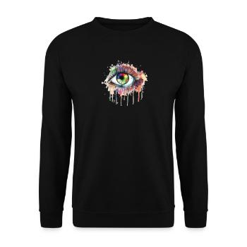 Regenbogenauge Aquarellprint Auge, Eye, Regenbogen - Unisex Pullover - Schwarz - Vorne - Alina (178cm) & Michal (187cm)