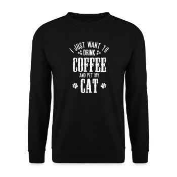 Kaffee und Katzenkomfort - Unisex Pullover - Schwarz - Vorne - Alina (178cm) & Michal (187cm)
