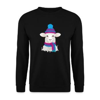 white sheep with colorful bobble hat & knitted scarf - Unisex Sweatshirt - black - Front - Alina (178cm) & Michal (187cm)