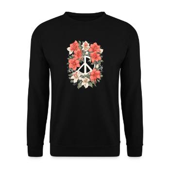 Friedenszeichen mit Blumen - Unisex Pullover - Schwarz - Vorne - Alina (178cm) & Michal (187cm)