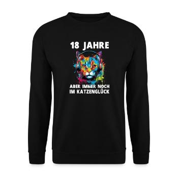 Katze 18 Geburtstag Katzenliebhaber Katzen Spruch - Unisex Pullover - Schwarz - Vorne - Alina (178cm) & Michal (187cm)