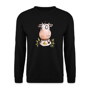 Drollige Kuh I Rind Bauernhoftiere - Unisex Pullover - Schwarz - Vorne - Alina (178cm) & Michal (187cm)