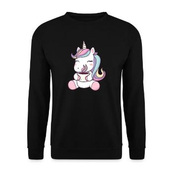 Licorne mignonne avec tasse à café - Dessin animé fantaisiste - Sweat-shirt Unisexe - noir - Devant - Alina (178cm) & Michal (187cm)
