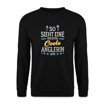 So sieht eine richtig coole Anglerin aus Fischerin - Unisex Pullover - Schwarz - Vorne - Alina (178cm) & Michal (187cm)