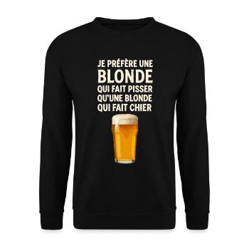 Je Préfère Une Blonde Blague de Bistrot - Sweat-shirt Unisexe - noir - Devant - Alina (178cm) & Michal (187cm)
