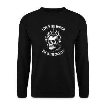 Flaming Skull with Sword of Honor Live With Honor - Unisex Sweatshirt - black - Front - Alina (178cm) & Michal (187cm)