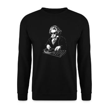 DJ Bethoveen im Anzug spielt Konsolenmusik - Unisex Pullover - Schwarz - Vorne - Alina (178cm) & Michal (187cm)