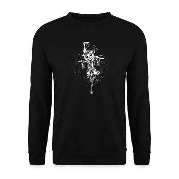 Gruselige Vogelscheuche mit Hexenhut und Krähen - Unisex Pullover - Schwarz - Vorne - Alina (178cm) & Michal (187cm)