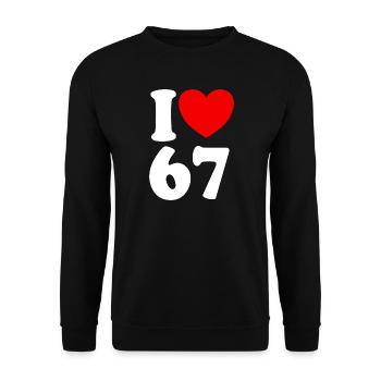 Fun 67 Zahl 6-7 I Herz 6 7 Sechs Sieben - Unisex Pullover - Schwarz - Vorne - Alina (178cm) & Michal (187cm)
