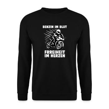 Gasoline in the blood, freedom in the heart - Unisex Sweatshirt - black - Front - Alina (178cm) & Michal (187cm)