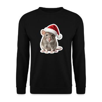 Kluge Ratte mit roter Weihnachtsmuetze - Unisex Pullover - Schwarz - Vorne - Alina (178cm) & Michal (187cm)