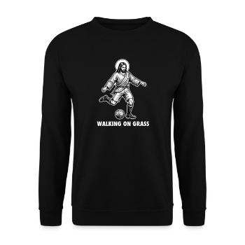Football Jesus Walking On Grass - Funny Sport Meme - Unisex Sweatshirt - black - Front - Alina (178cm) & Michal (187cm)