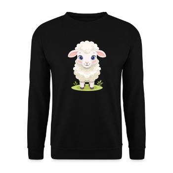 Kuschellamm auf grüner Weide - Unisex Pullover - Schwarz - Vorne - Alina (178cm) & Michal (187cm)