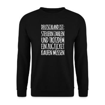 Lustiger Spruch Steuern Arbeit - Unisex Pullover - Schwarz - Vorne - Alina (178cm) & Michal (187cm)