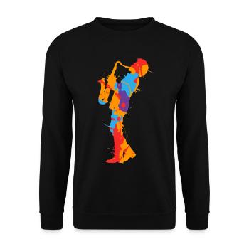 Saxophonist bunt Saxofon Kinder Herren Saxophon - Unisex Pullover - Schwarz - Vorne - Alina (178cm) & Michal (187cm)