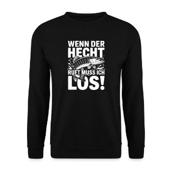 Hecht Angeln Humor - Unisex Pullover - Schwarz - Vorne - Alina (178cm) & Michal (187cm)