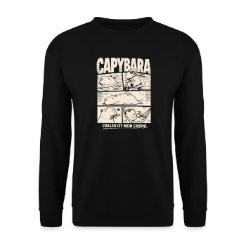 Capybara Chill Comic Entspannung Humor - Unisex Pullover - Schwarz - Vorne - Alina (178cm) & Michal (187cm)