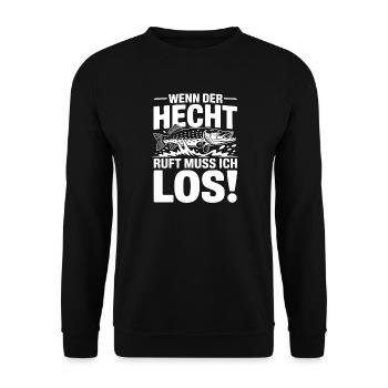 Der Hecht ruft! - Unisex Pullover - Schwarz - Vorne - Alina (178cm) & Michal (187cm)