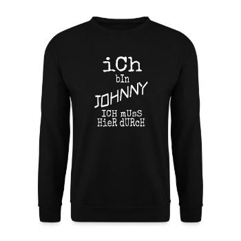 Geschenk für Johnny - Unisex Pullover - Schwarz - Vorne - Alina (178cm) & Michal (187cm)