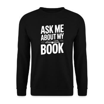 Frag mich nach meinem Buch - Unisex Pullover - Schwarz - Vorne - Alina (178cm) & Michal (187cm)