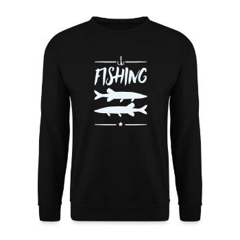 Fischermotiv: Angeln Silhouetten - Unisex Pullover - Schwarz - Vorne - Alina (178cm) & Michal (187cm)