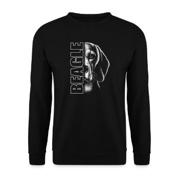 Beagle Porträt Schwarz Weiß mit Schriftzug - Unisex Pullover - Schwarz - Vorne - Alina (178cm) & Michal (187cm)