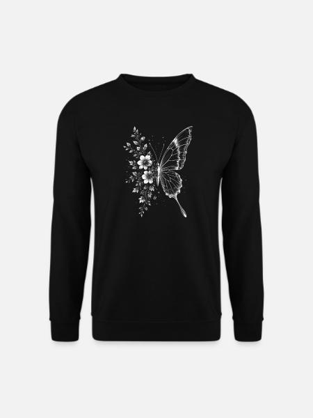 Eleganter Schmetterling mit Blumen im Zeichenstil - Unisex Pullover - Schwarz