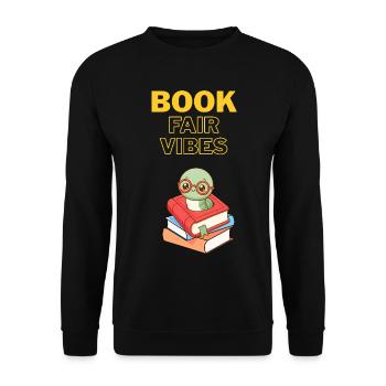 Buchmesse-Vibes Bücherwurm - Unisex Pullover - Schwarz - Vorne - Alina (178cm) & Michal (187cm)