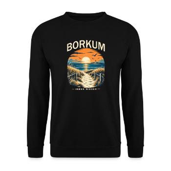 Borkum Nordsee Retro Leuchtturm Dünen Küstenmotiv - Unisex Pullover - Schwarz - Vorne - Alina (178cm) & Michal (187cm)