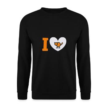 Ich liebe Katzen, Katze liebt Mäuse, Katzenfreund - Unisex Pullover - Schwarz - Vorne - Alina (178cm) & Michal (187cm)