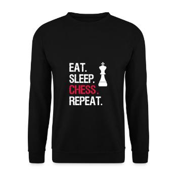Eat Sleep Chess Repeat - König - Unisex Pullover - Schwarz - Vorne - Alina (178cm) & Michal (187cm)
