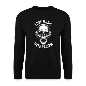 LOVE MUSIC HATE RACISM - Unisex Pullover - Schwarz - Vorne - Alina (178cm) & Michal (187cm)