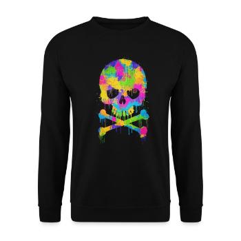 Trendy & Cool Abstrakt Graffiti Skull / Totenkopf - Unisex Pullover - Schwarz - Vorne - Alina (178cm) & Michal (187cm)