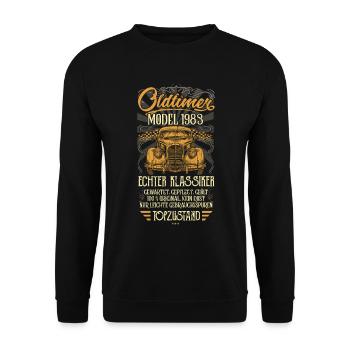 Oldtimer Baujahr 1983 Geboren Jahrgang Geburtstag - Unisex Pullover - Schwarz - Vorne - Alina (178cm) & Michal (187cm)