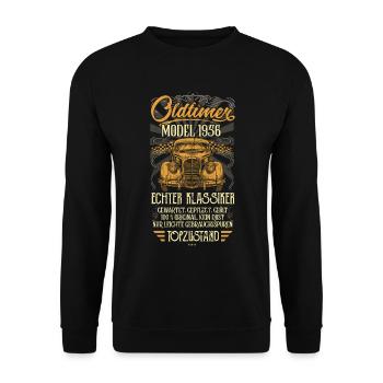 Oldtimer Baujahr 1956 Geboren Jahrgang Geburtstag - Unisex Pullover - Schwarz - Vorne - Alina (178cm) & Michal (187cm)