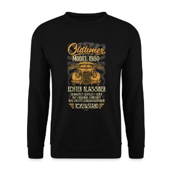 Oldtimer 1980 Birthday born in 1980 - Unisex Sweatshirt - black - Front - Alina (178cm) & Michal (187cm)