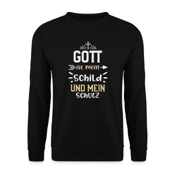 Gott ist mein Schild und mein Sc... - Unisex Pullover - Schwarz - Vorne - Alina (178cm) & Michal (187cm)