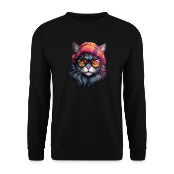Cartoon Cat - Unisex Sweatshirt - black - Front - Alina (178cm) & Michal (187cm)