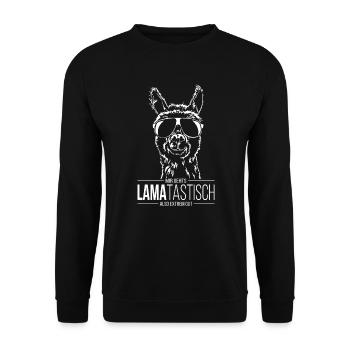 LAMATASTISCH Lama Alpaka Spruch Tier Wilsigns - Unisex Pullover - Schwarz - Vorne - Alina (178cm) & Michal (187cm)