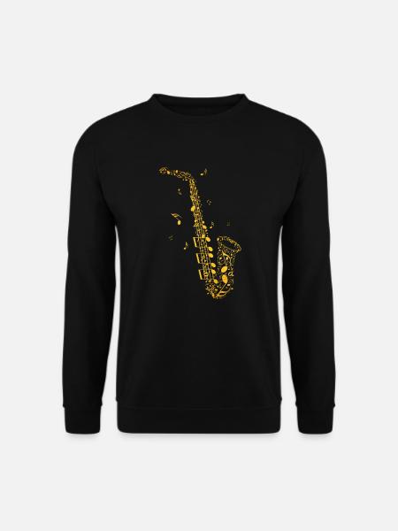 Goldenes Saxophon aus Musiknoten - Unisex Pullover - Schwarz