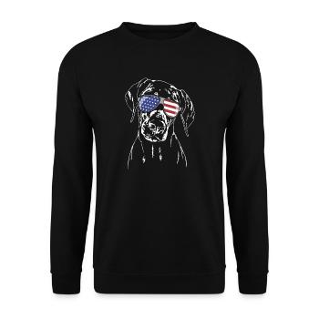 DOBERMAN Amérique Flag Dogs Wilsigns - Sweat-shirt Unisexe - noir - Devant - Alina (178cm) & Michal (187cm)